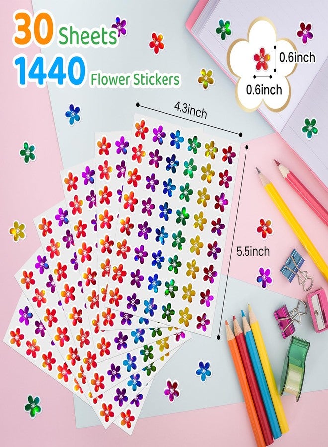 Germiwipe 1440pcs Holographic Stickers, Reward Stickers for Kids - Bulk Small Flower Stikers for School Classroom Student Teacher Supplies Behavior Reward Chart (0.6") FL-30A - Image 3